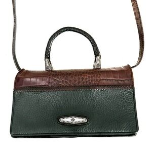 Brighton 15 Pocket Organizer Crossbody Bag Purse Leather Croc Black Brown